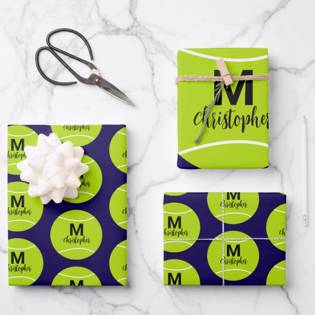 Personalised Tennis Monogram Initial Name Wrapping Paper Sheet (Front)