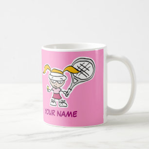 Personalised tennis mug gift with cute cartoon