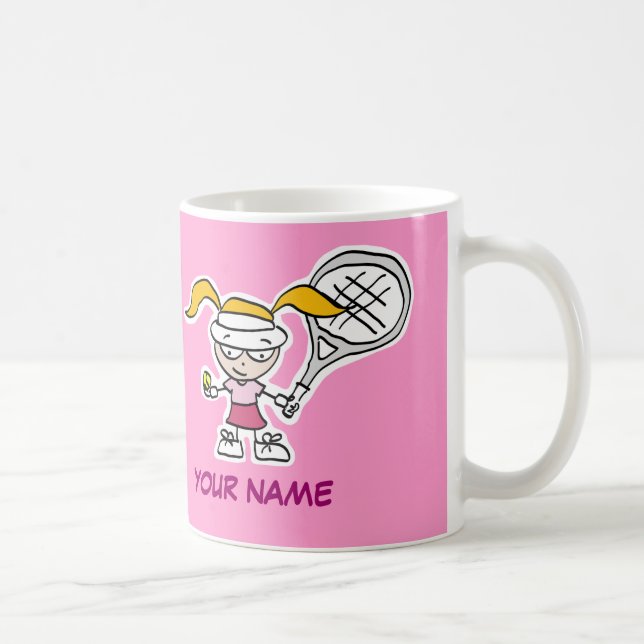Personalised tennis mug gift with cute cartoon (Right)