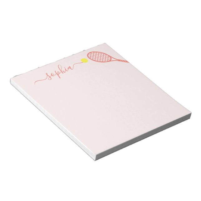 Personalised Tennis Name Coral Pink Girls Sports Notepad (Angled)