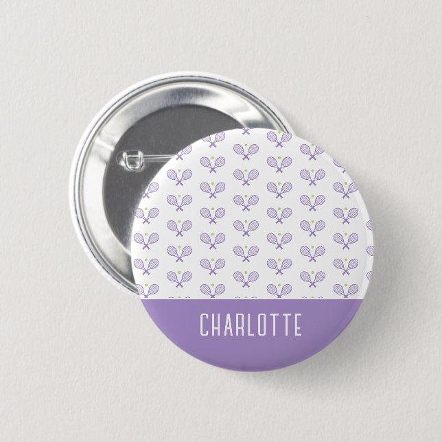 Personalised Tennis Pattern Custom Name Tennis 6 Cm Round Badge (Front & Back)