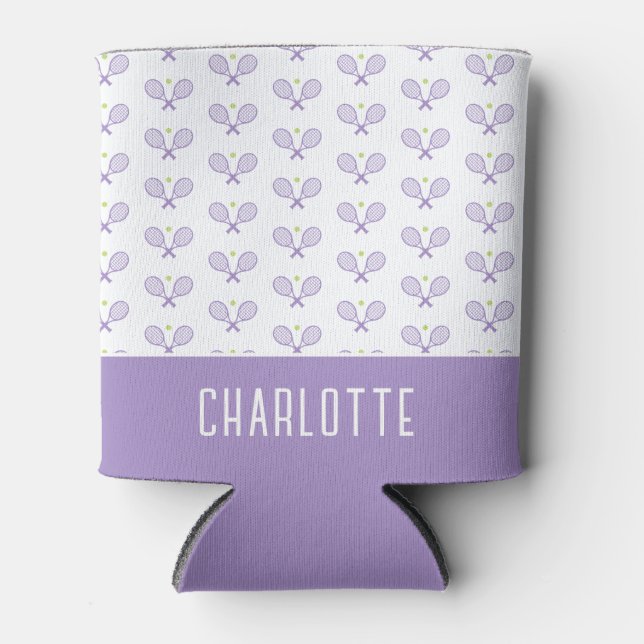 Personalised Tennis Pattern Custom Name Tennis Can Cooler (Front)