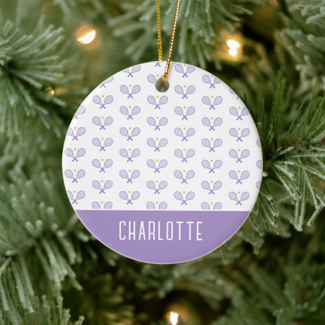 Personalised Tennis Pattern Custom Name Tennis Ceramic Ornament (Tree)