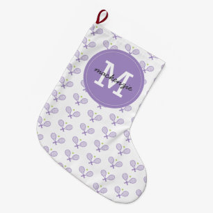 Personalised Tennis Pattern Custom Name Tennis Large Christmas Stocking