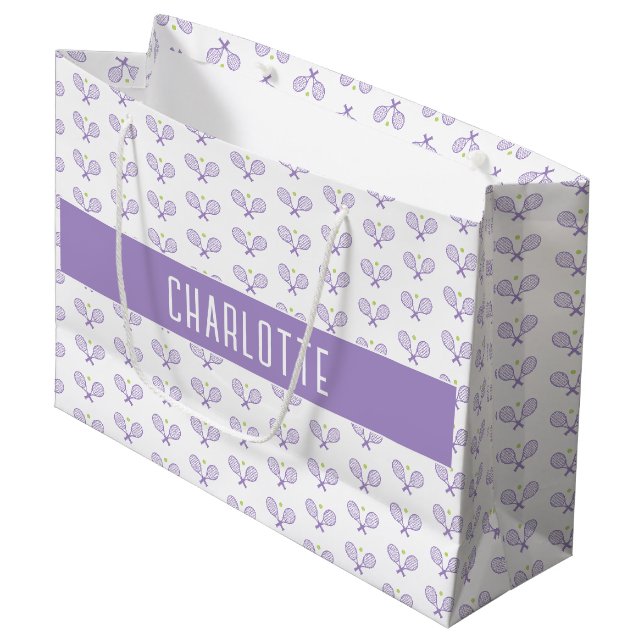Personalised Tennis Pattern Custom Name Tennis Large Gift Bag (Front Angled)