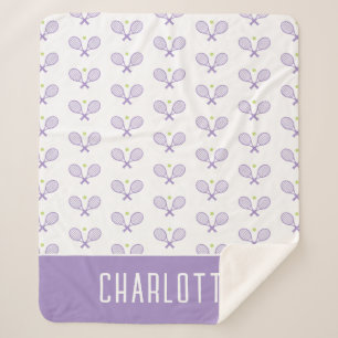Personalised Tennis Pattern Custom Name Tennis Sherpa Blanket