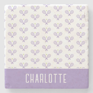 Personalised Tennis Pattern Custom Name Tennis Stone Coaster
