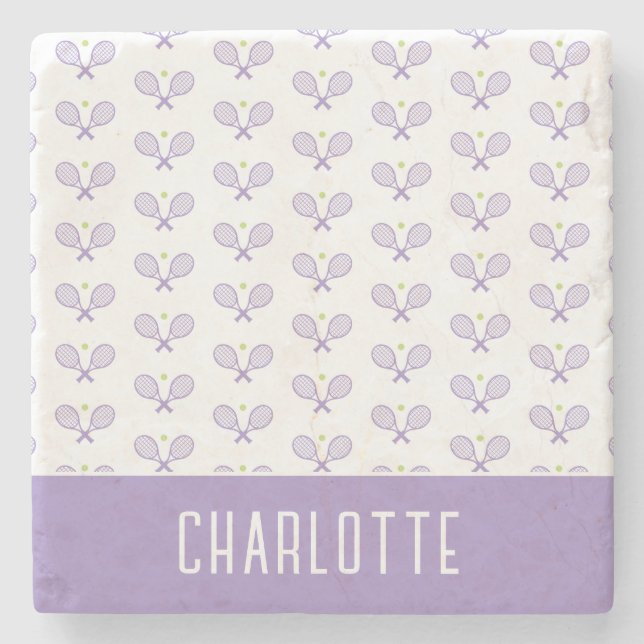 Personalised Tennis Pattern Custom Name Tennis Stone Coaster (Front)