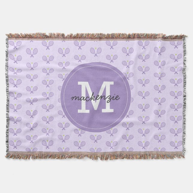 Personalised Tennis Pattern Custom Name Tennis Throw Blanket (Front)