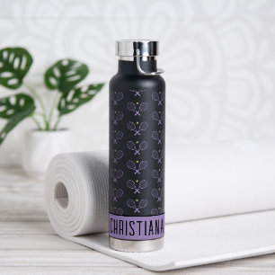 Personalised Tennis Pattern Custom Name Tennis Water Bottle