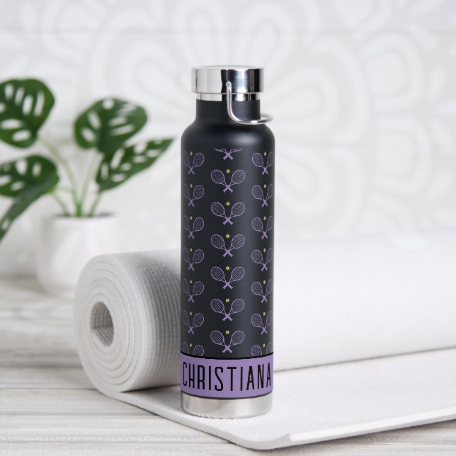Personalised Tennis Pattern Custom Name Tennis Water Bottle (Yoga)