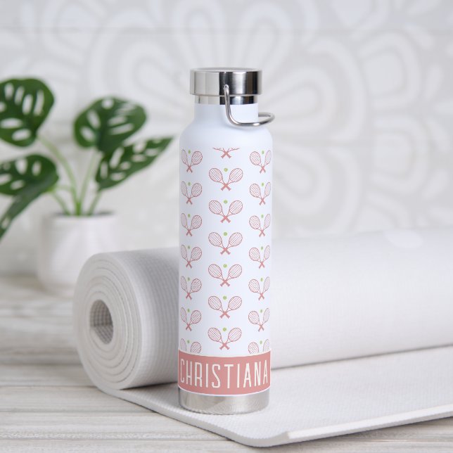 Personalised Tennis Pattern Custom Name Tennis Water Bottle (Yoga)