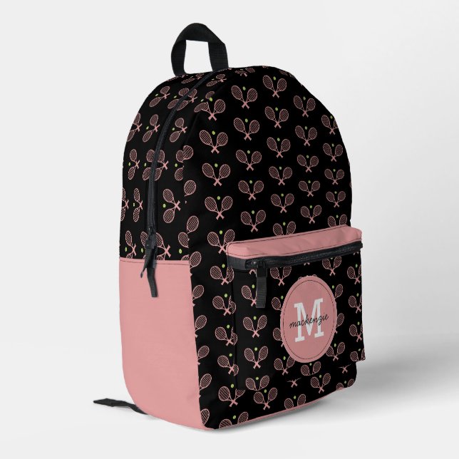 Personalised Tennis Pattern Tennis Player Printed Backpack (Back Corner Left)