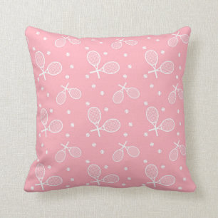 Personalised tennis pink racquets & balls pattern cushion
