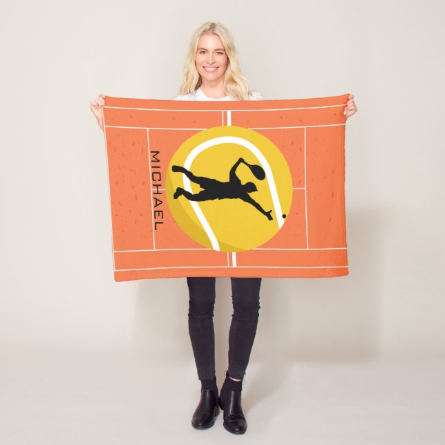 Personalised Tennis Player Coach Serving Sports Fleece Blanket (In Situ)