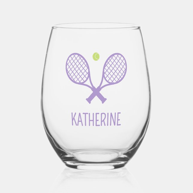 Personalised Tennis Player Custom Name Tennis Stemless Wine Glass (Front)