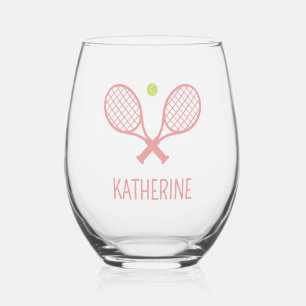 Personalised Tennis Player Custom Name Tennis Stemless Wine Glass