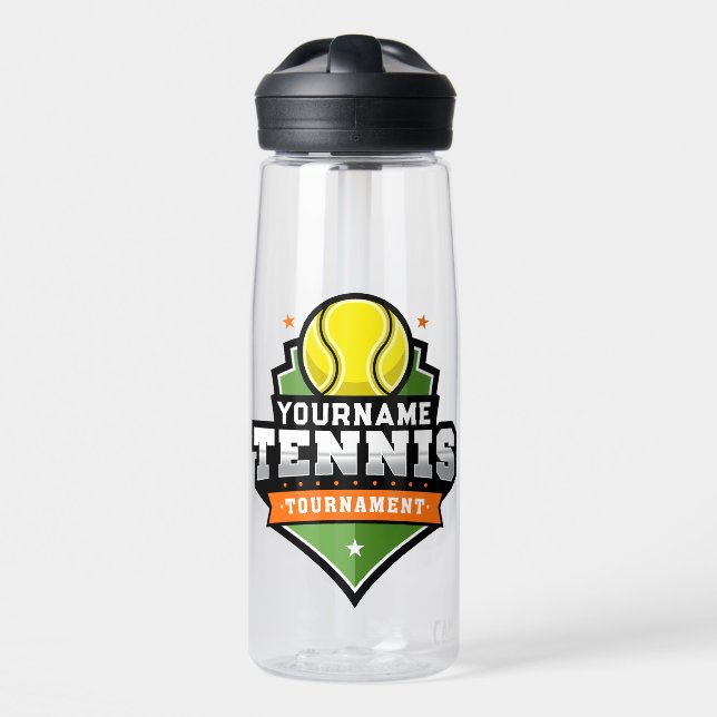 Personalised Tennis Player NAME Varsity Tournament Water Bottle (Front)