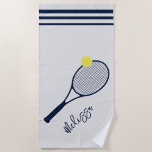 Personalised Tennis Player Racket and Ball Motif Beach Towel