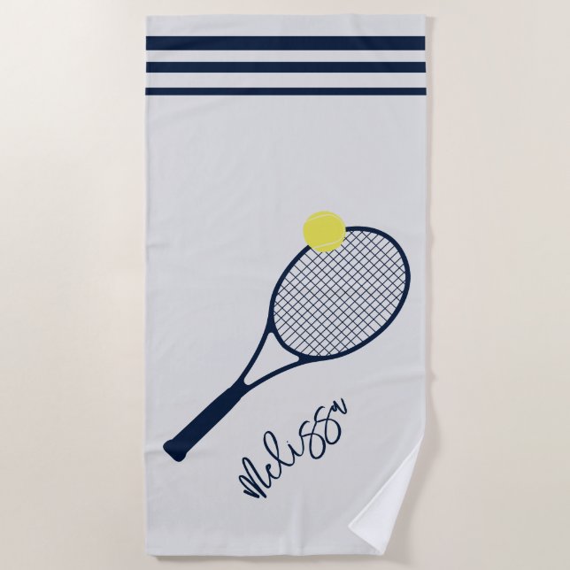 Personalised Tennis Player Racket and Ball Motif Beach Towel (Front)