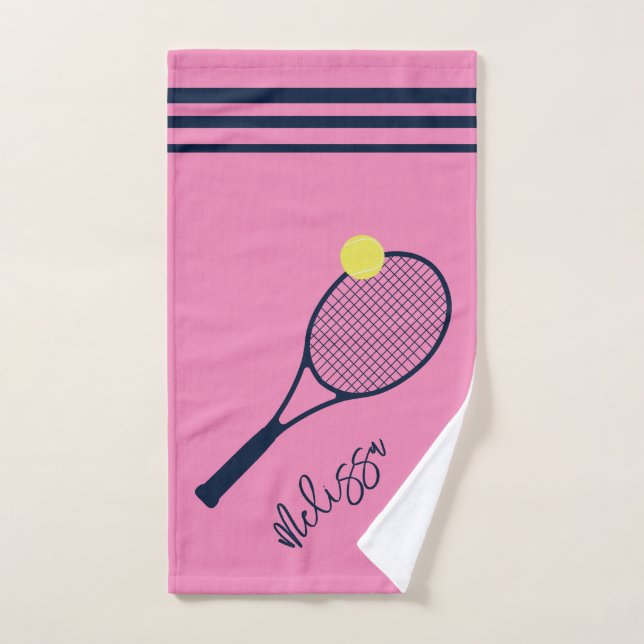 Personalised Tennis Player Racket and Ball Pink Hand Towel (Hand Towel)