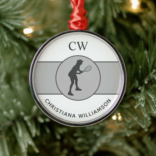 Personalised Tennis Player Tennis Girl Custom Gift Metal Ornament (Tree)