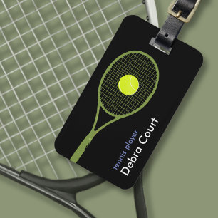 Personalised tennis-player travel luggage tag