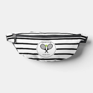 Personalised Tennis Racket Black and White Striped Bum Bags