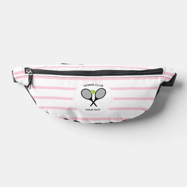 Personalised Tennis Racket Pastel Pink Striped Bum Bags (Lay Down)
