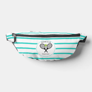 Personalised Tennis Racket Turquoise Striped Bum Bags