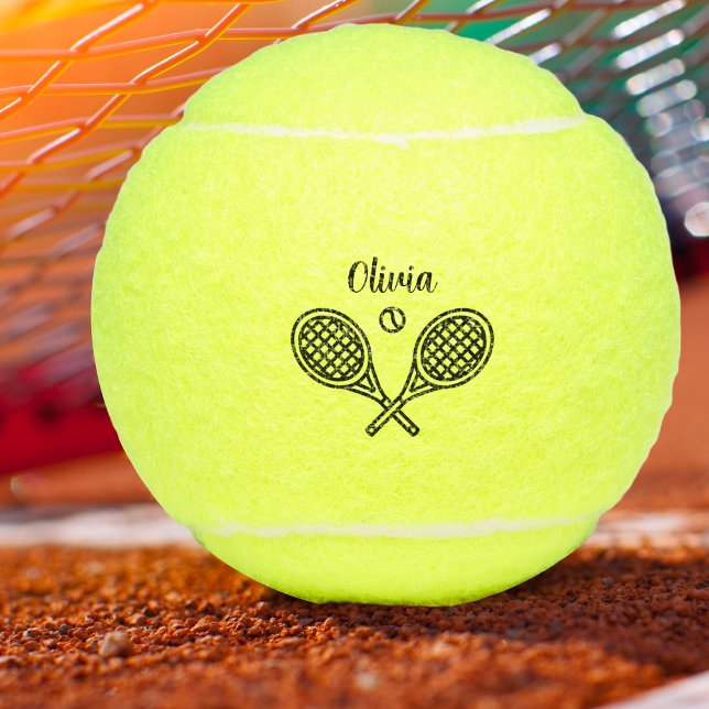 Personalised Tennis Theme Name  Tennis Balls (Personalized Name Tennis Racket Ball. For single, doubles and team players.)