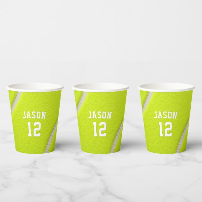 Personalised Tennis with Name & Age Paper Cups (Multi)