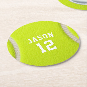Personalised Tennis with Name & Age Round Paper Coaster