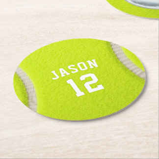 Personalised Tennis with Name & Age Round Paper Coaster