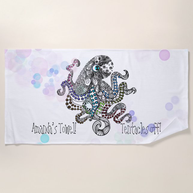 Personalised tentacles off linear floral octopus beach towel (Front)