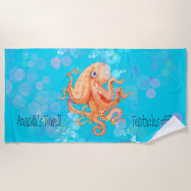 Personalised tentacles off octopus with bubbles beach towel (Front)