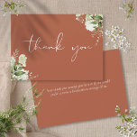 Personalised Terracotta Greenery Elegant Script Thank You Card<br><div class="desc">Featuring delicate watercolor greenery and elegant script thank-you script on a teracotta background. You can personalise with your own thank you message on the reverse,  or if you prefer to add your handwritten message,  delete the text. A perfect way to say thank you! Designed by Thisisnotme©</div>