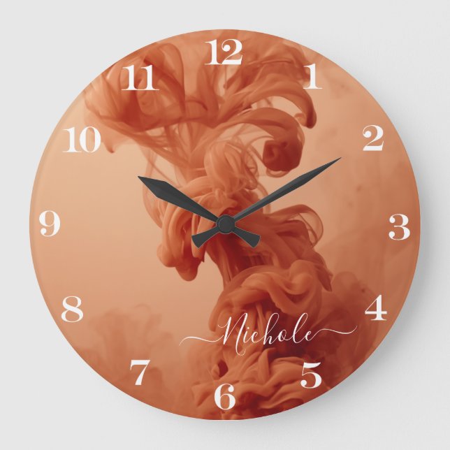 Personalised Terracotta Smoke Abstract Clock (Front)