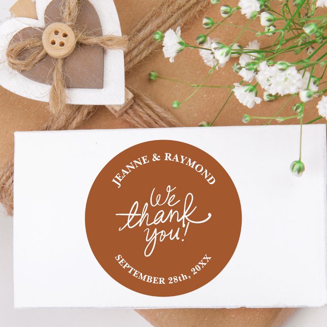 Personalised Terracotta We Thank You Wedding Favou Classic Round Sticker (Creator Uploaded)