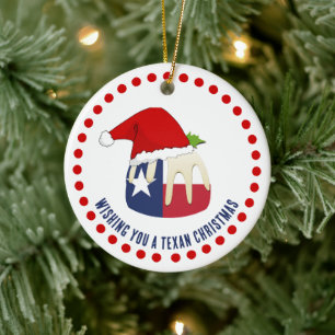 Personalised TEXAN CHRISTMAS Pudding Ceramic Ornament