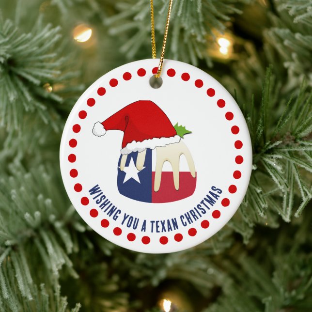 Personalised TEXAN CHRISTMAS Pudding Ceramic Ornament (Tree)