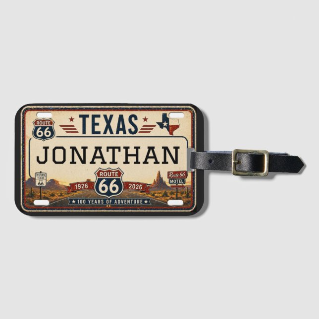 Personalised Texas Route 66 Design Luggage Tag (Front Horizontal)