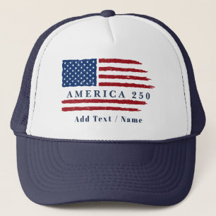 Personalised Text America 250 Patriotic Flag Trucker Hat