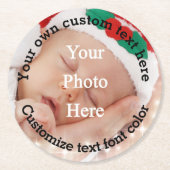 Personalised text and photo template round paper coaster (Front)