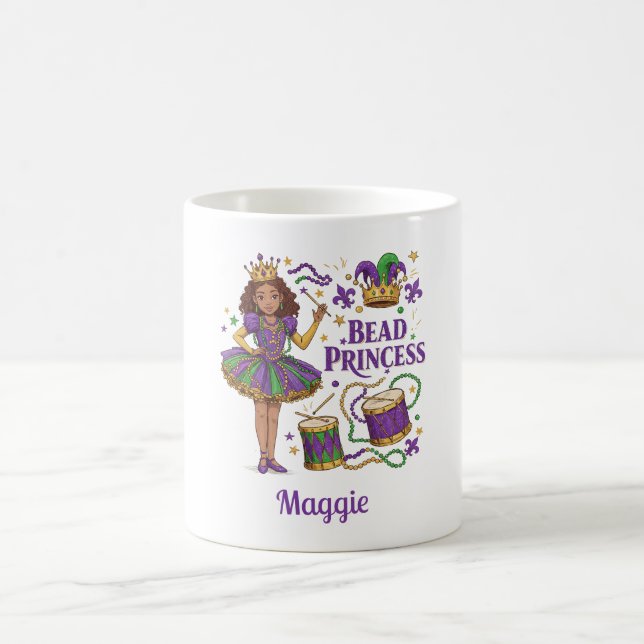 Personalised Text Bead Princess - Mardi Gras Coffee Mug (Center)