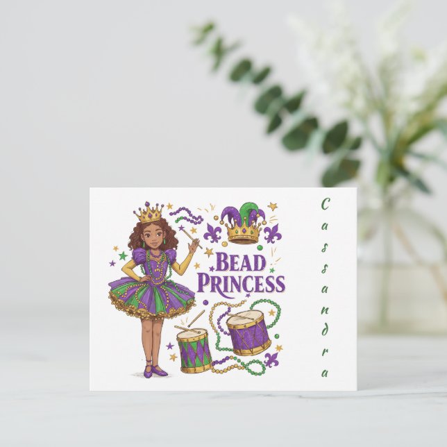 Personalised Text Bead Princess - Mardi Gras  Postcard (Standing Front)