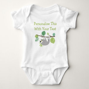 Personalised Text Fun Hanging Sloth Baby Bodysuit
