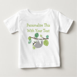 Personalised Text Fun Hanging Sloth Baby T-Shirt