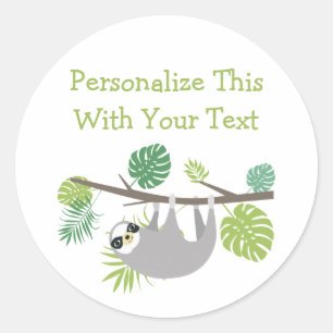 Personalised Text Fun Hanging Sloth Classic Round Sticker
