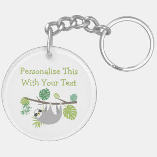 Personalised Text Fun Hanging Sloth Key Ring